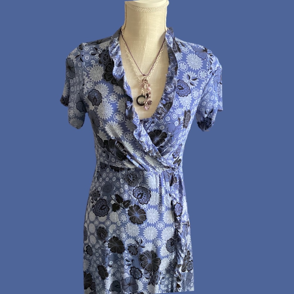 ‼️SOLD‼️ Vtg 90s ULF ANDERSSON rayon crepe Y2K print Blue novelty dress Small. - Picture 4 of 14